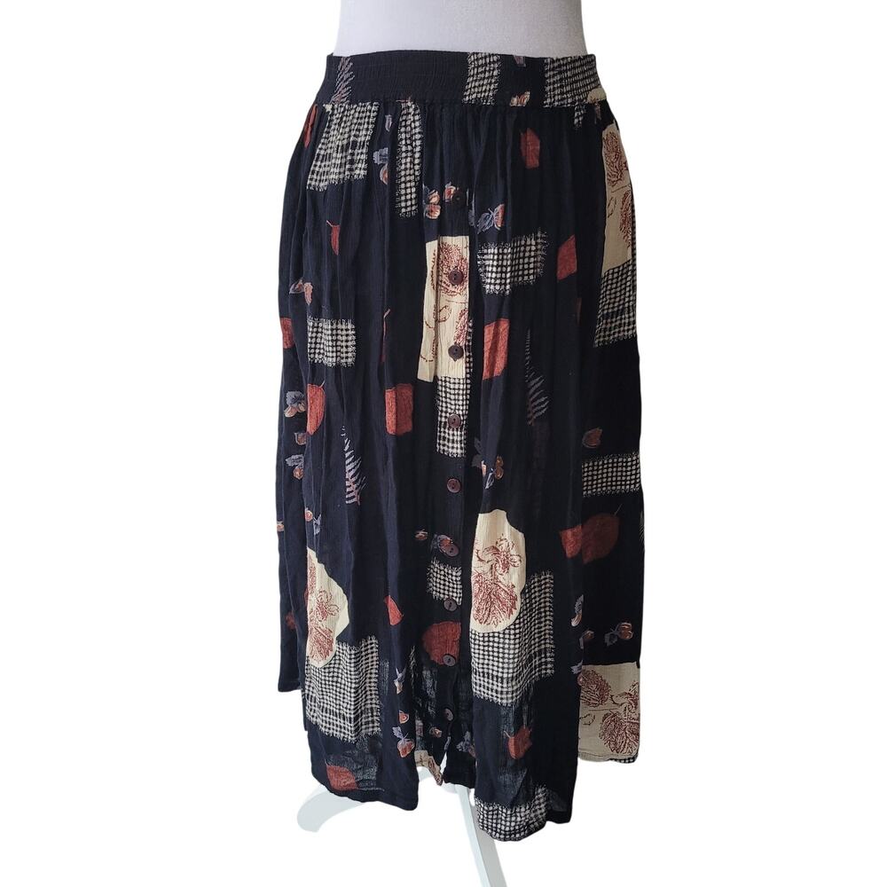 Mary Jayne Size OS Vintage Inspired Patchwork Midi Skirt Boho Floral Pull On